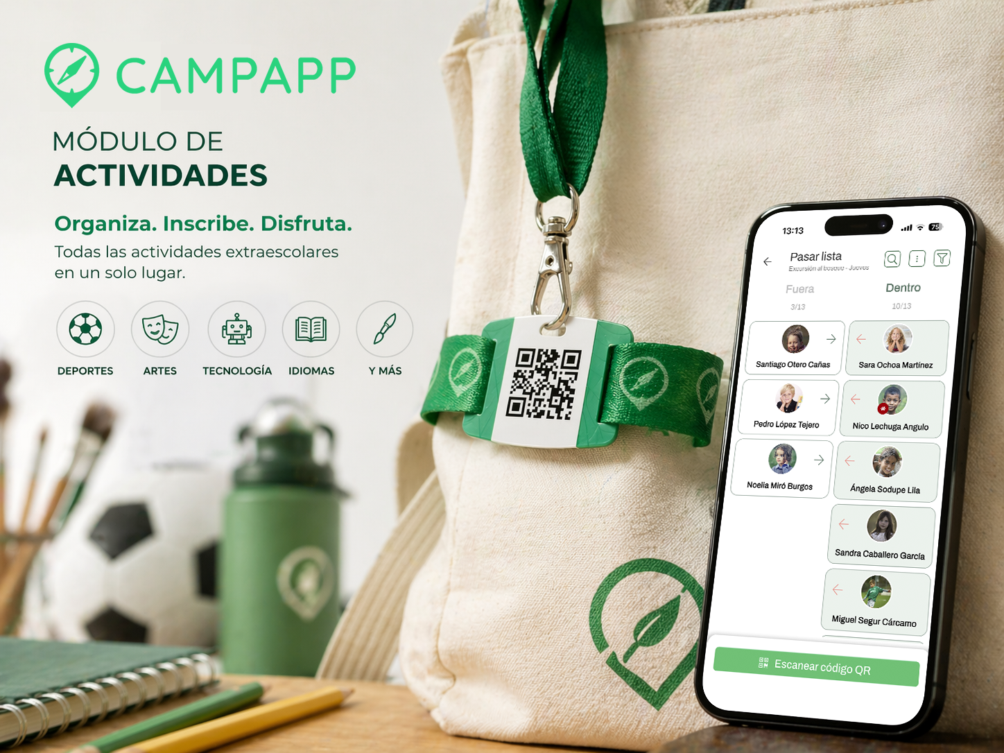 Pantalla del software de CampApp para gestionar actividades
